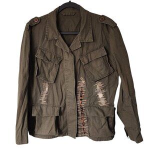 Military-Inspired Size Medium Distressed Cargo Utility Jacket